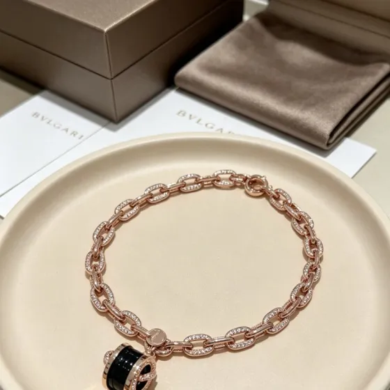Bvlgari B zero1 necklace Rose gold with clear pave diamonds black ceramic and blue ceramic variant 60