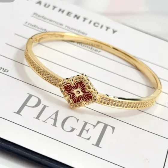 Piaget Rose bracelet 18k rose gold red enamel clear diamond 17cm