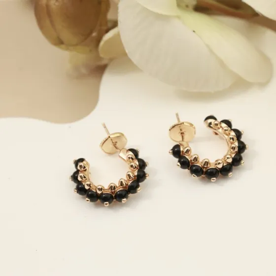 Cartier Clash de Cartier earrings rose gold metal with black onyx cabochons 14mm outer hoop diameter