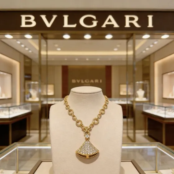 Bvlgari Divas Dream necklace 18K yellow gold with pave clear diamonds 50cm