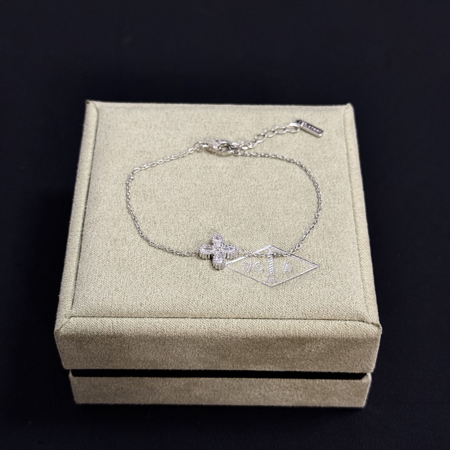 Van Cleef Arpels Alhambra bracelet silver-toned metal with clear diamond accents 17cm