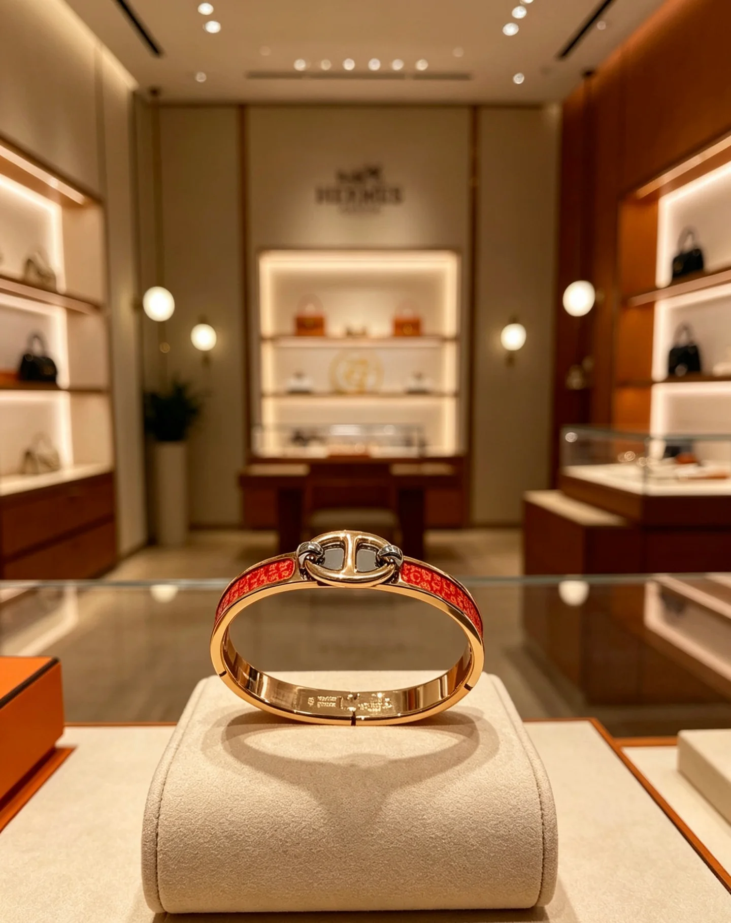 Bracciale Hermes Mini Clic Chaine d Ancre Metallo placcato oro rosa con inserto in smalto rosso 17 cm