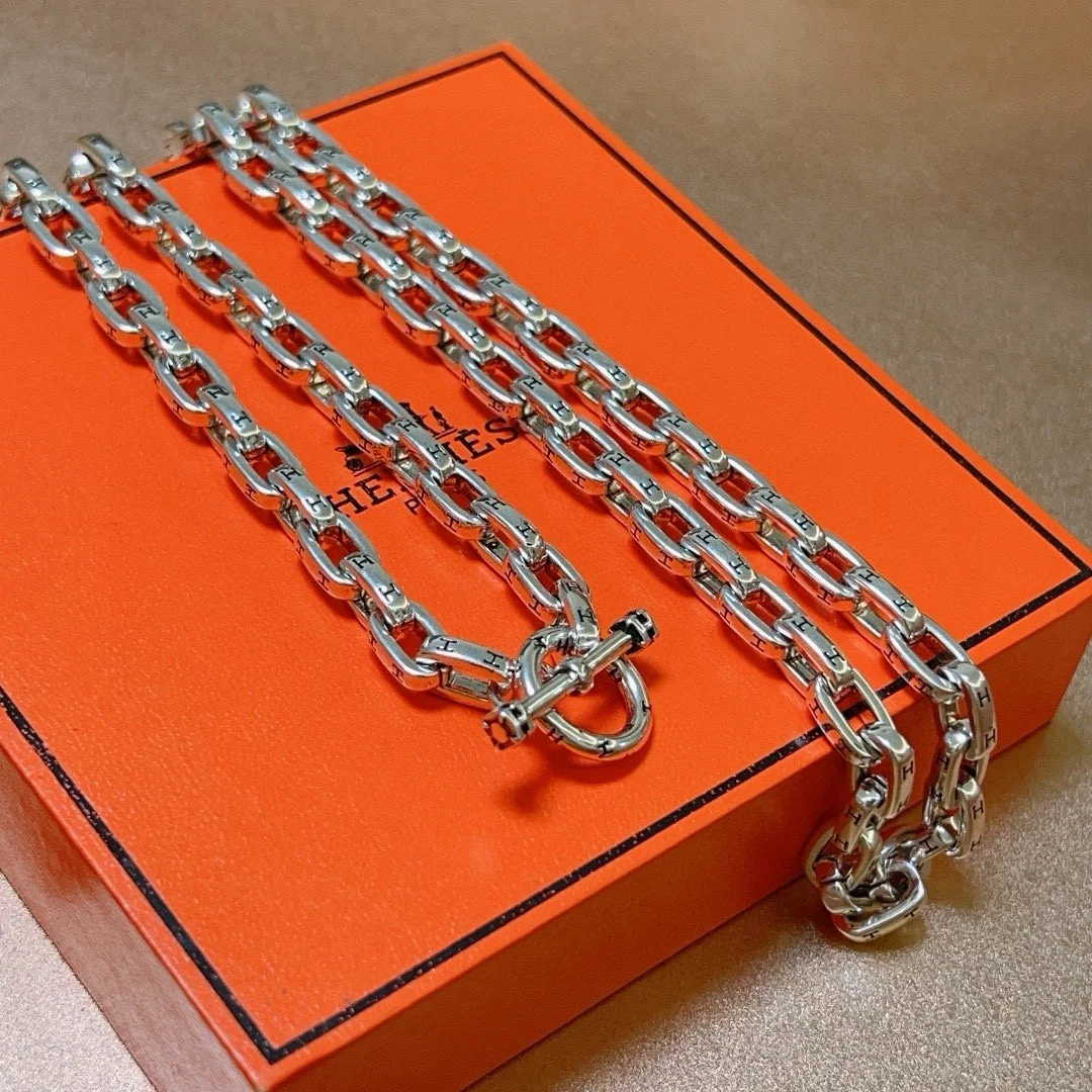 Collana Hermes Chaine d'Ancre in argento sterling color argento senza pietre accentate 50 cm