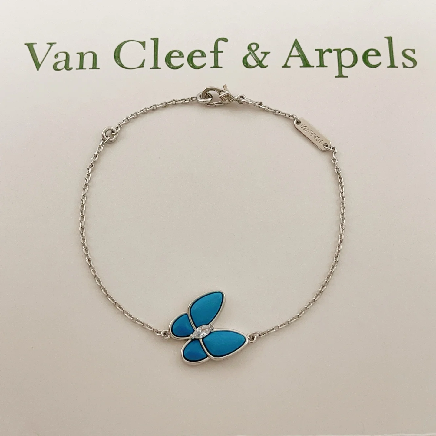 Bracciale Van Cleef Arpels Two Butterfly Oro bianco turchese diamante 17 cm