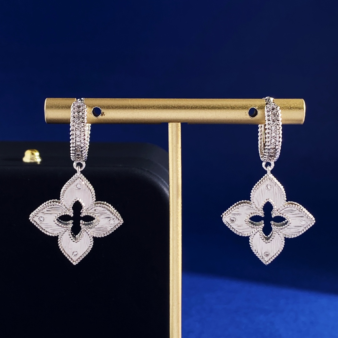 Roberto Coin Venetian Princess earrings rhodium-plated sterling silver with clear diamond accents 15mm hoop diameter 20mm pendant drop
