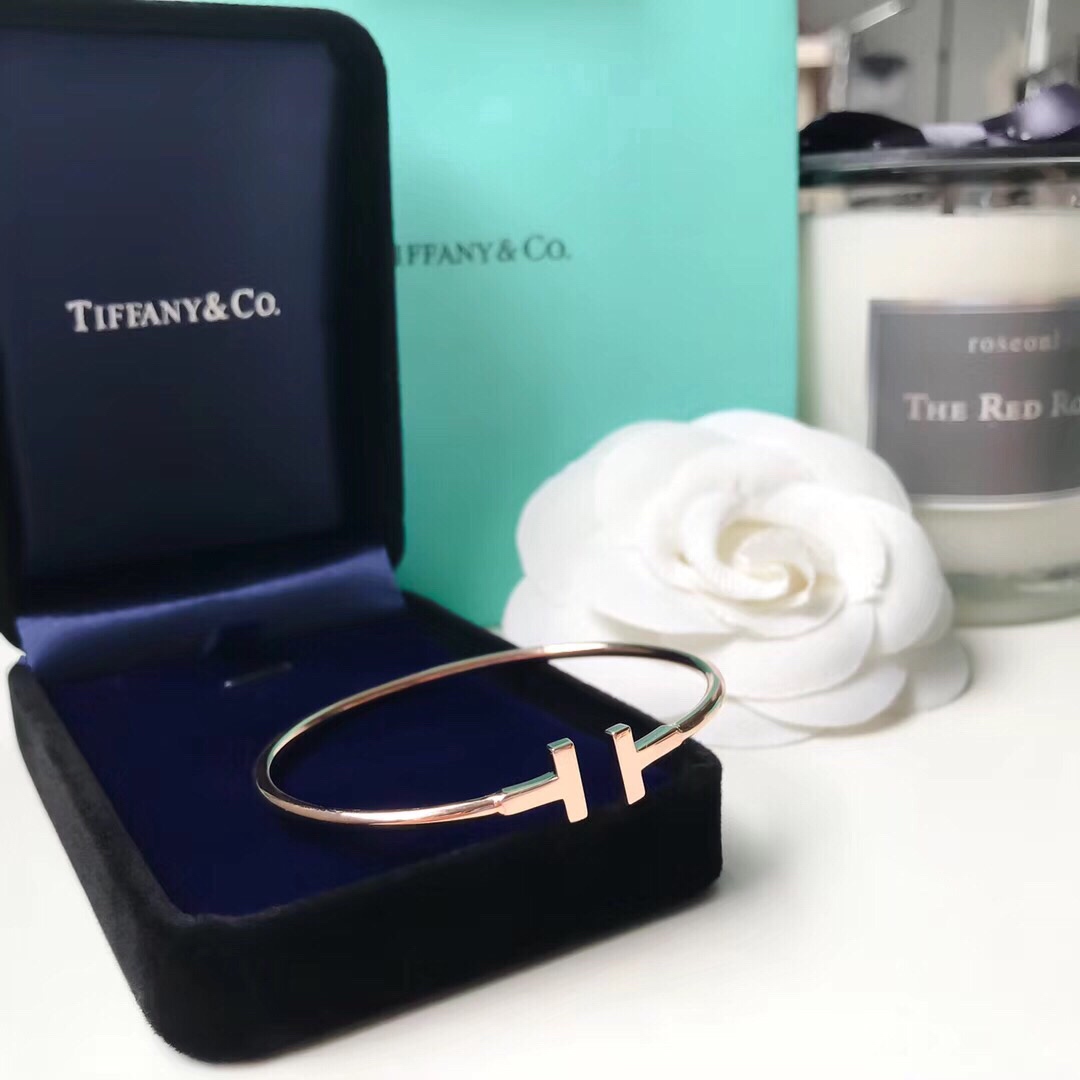 Tiffany Co T Wire bracelet silver yellow gold rose gold metal no gemstones 17cm inner circumference
