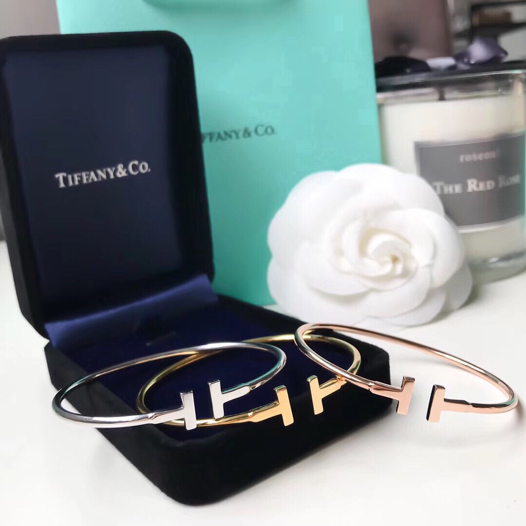 Tiffany Co T Wire bracelet silver yellow gold rose gold metal no gemstones 17cm inner circumference
