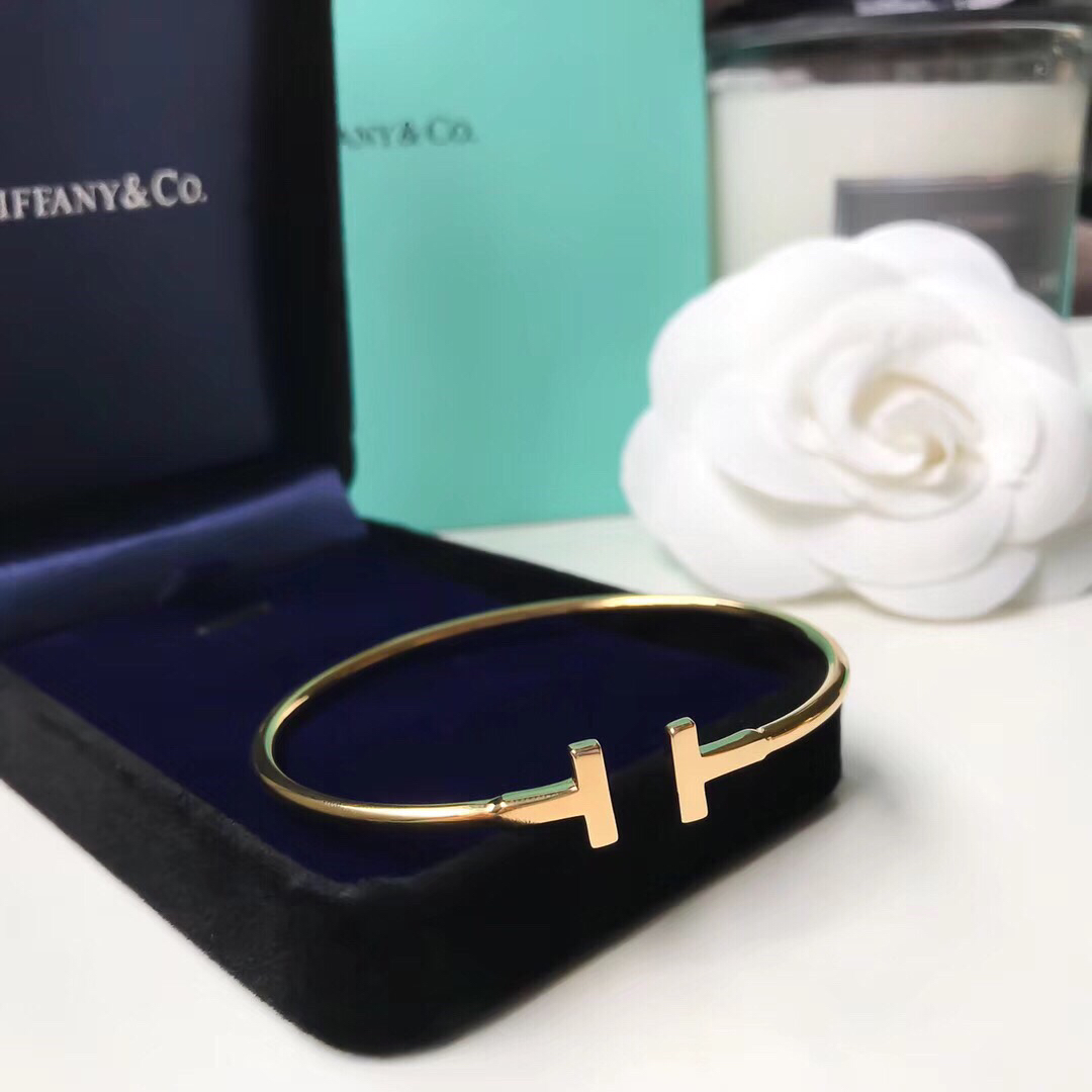 Tiffany Co T Wire bracelet silver yellow gold rose gold metal no gemstones 17cm inner circumference