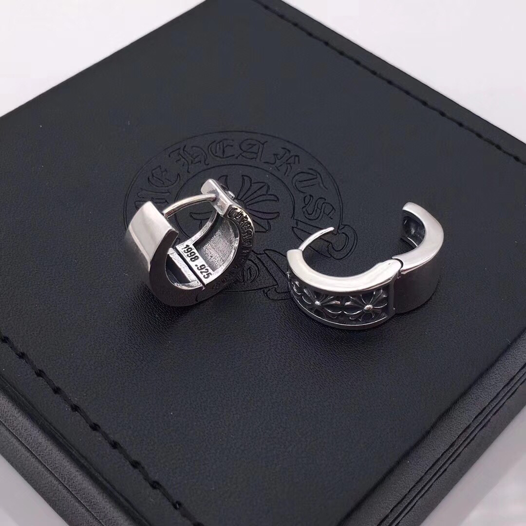 Chrome Hearts Cross Hoop earrings oxidized sterling silver with dark antiqued detailing 12mm outer diameter