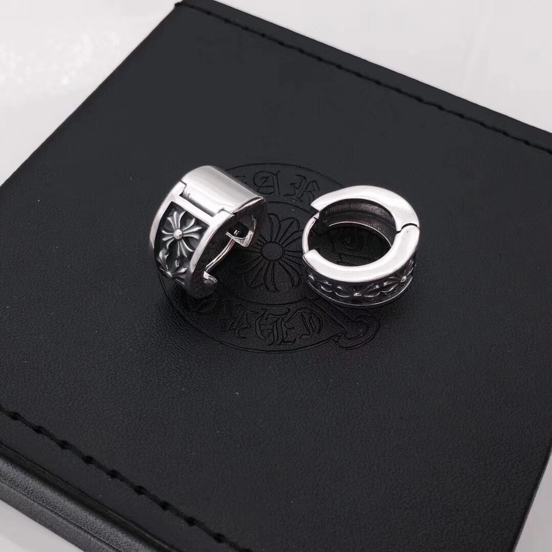 Chrome Hearts Cross Hoop earrings oxidized sterling silver with dark antiqued detailing 12mm outer diameter
