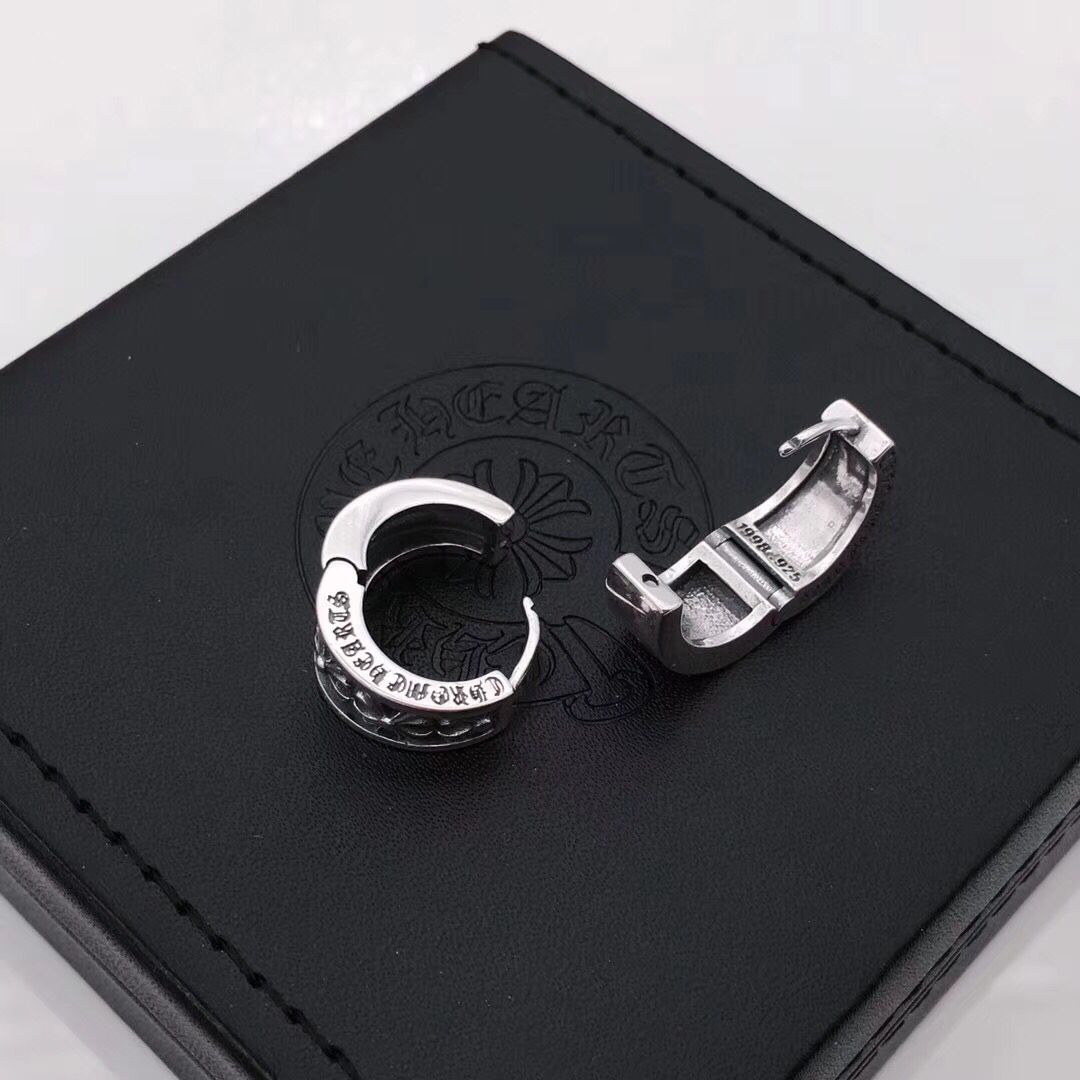 Chrome Hearts Cross Hoop earrings oxidized sterling silver with dark antiqued detailing 12mm outer diameter