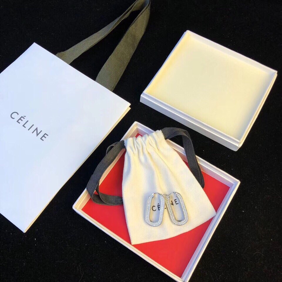 Celine Pave Crystal Rectangular Hoop Earrings earrings silver-toned metal with clear pave crystals 2 5cm hoop length