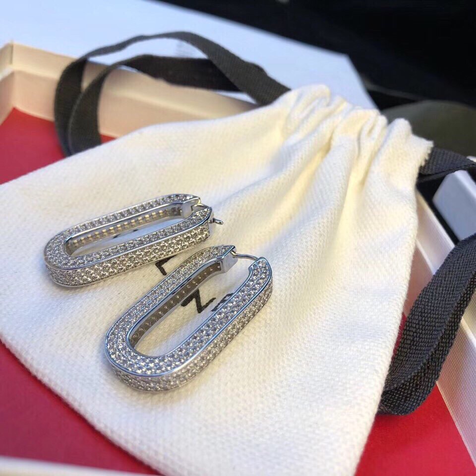Celine Pave Crystal Rectangular Hoop Earrings earrings silver-toned metal with clear pave crystals 2 5cm hoop length