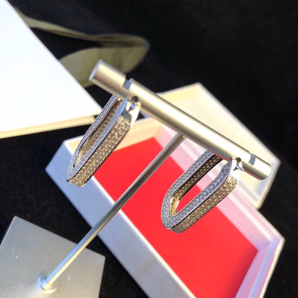 Celine Pave Crystal Rectangular Hoop Earrings earrings silver-toned metal with clear pave crystals 2 5cm hoop length