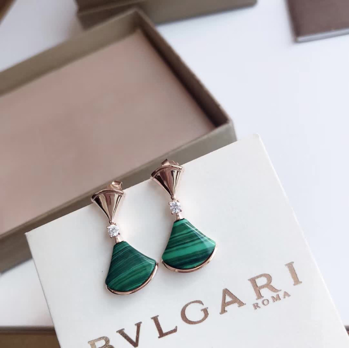 Bvlgari Diva s Dream earrings 18k rose gold green malachite clear diamond accents 2 3cm drop length