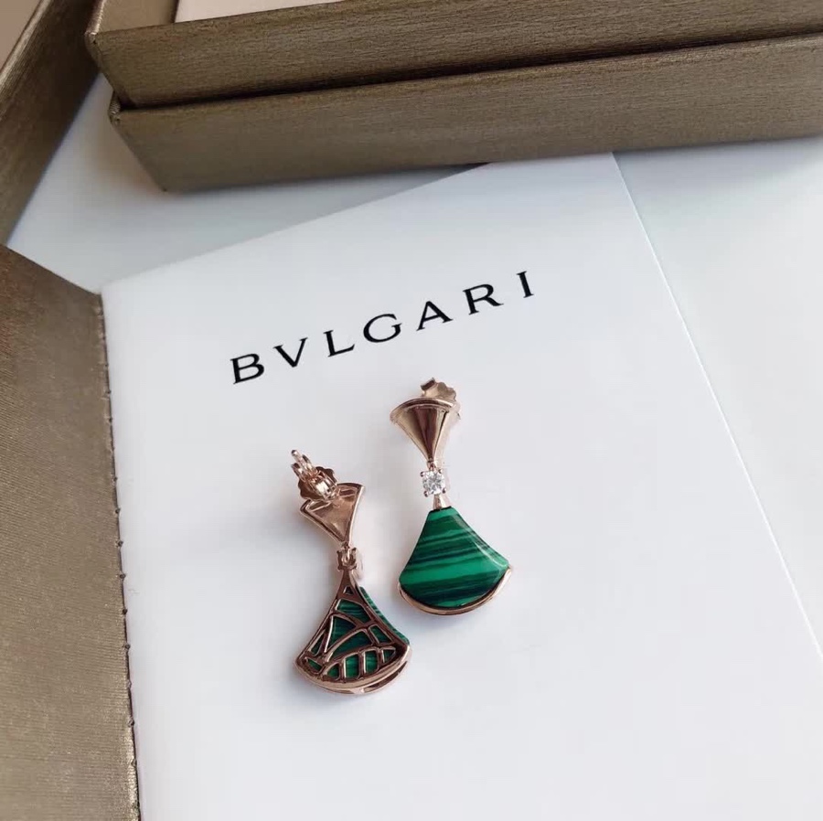 Bvlgari Diva s Dream earrings 18k rose gold green malachite clear diamond accents 2 3cm drop length