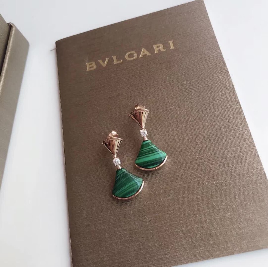 Bvlgari Diva s Dream earrings 18k rose gold green malachite clear diamond accents 2 3cm drop length