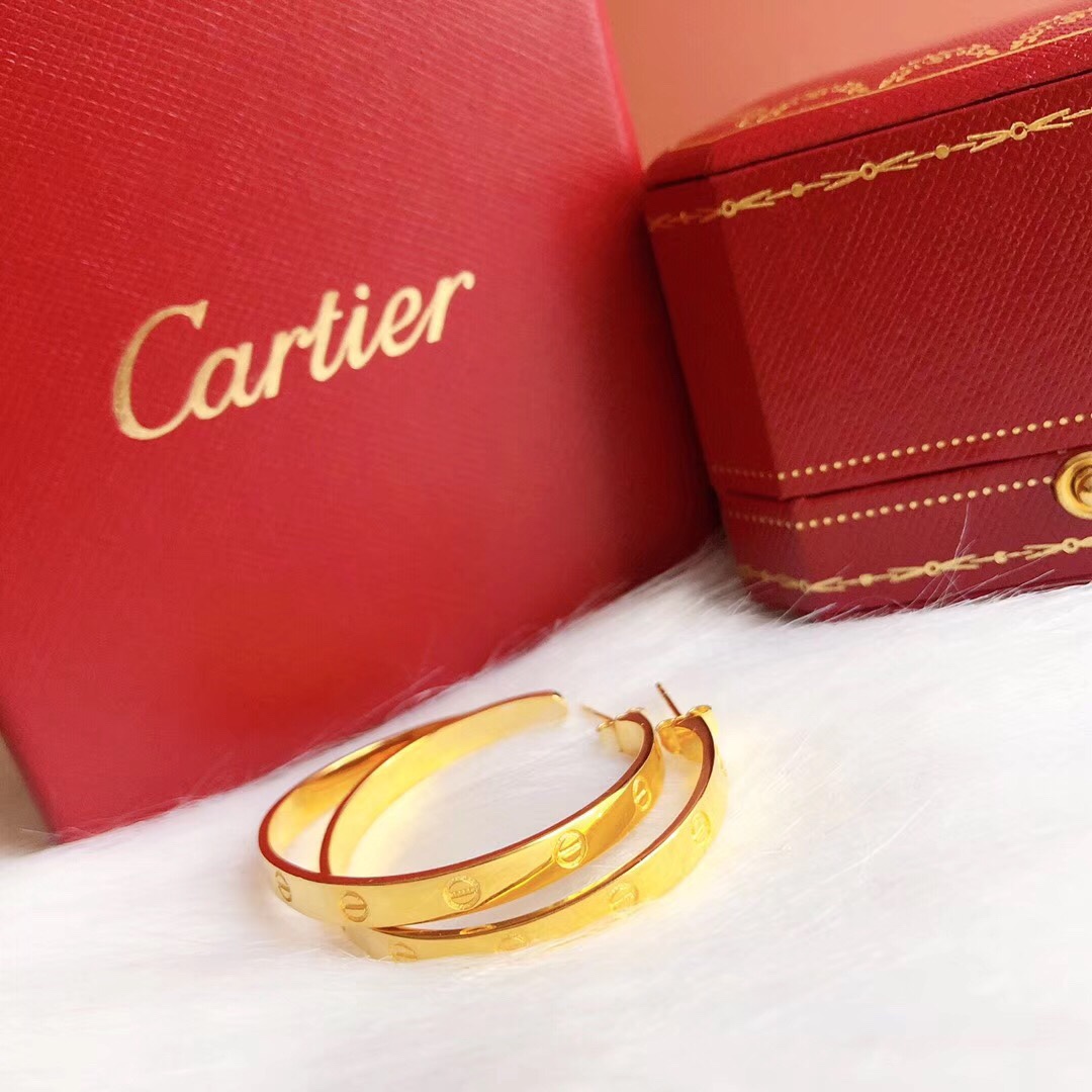 Cartier Love earrings 18k white gold 18k yellow gold 18k rose gold no gemstones 42mm hoop diameter