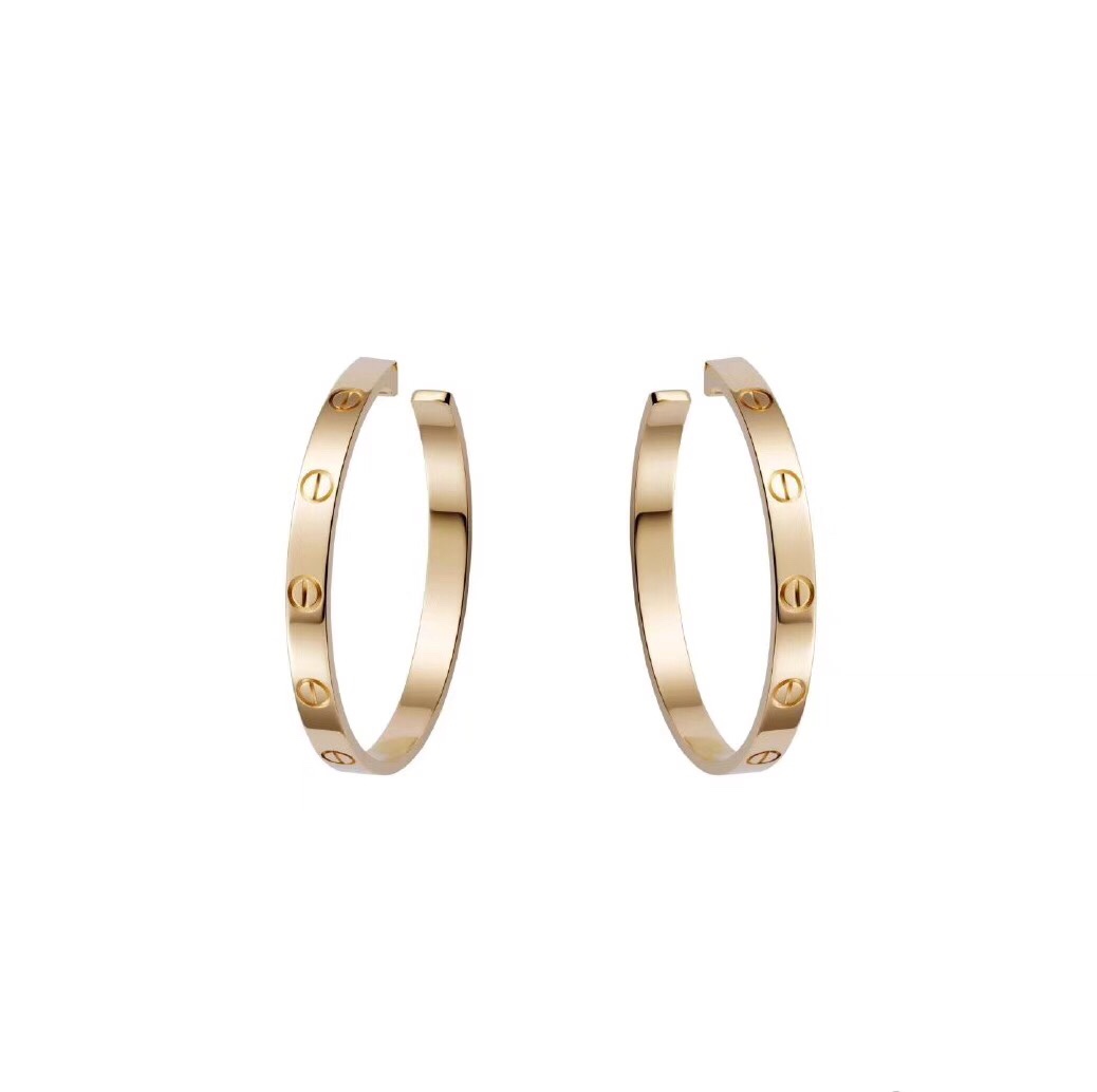 Cartier Love earrings 18k white gold 18k yellow gold 18k rose gold no gemstones 42mm hoop diameter