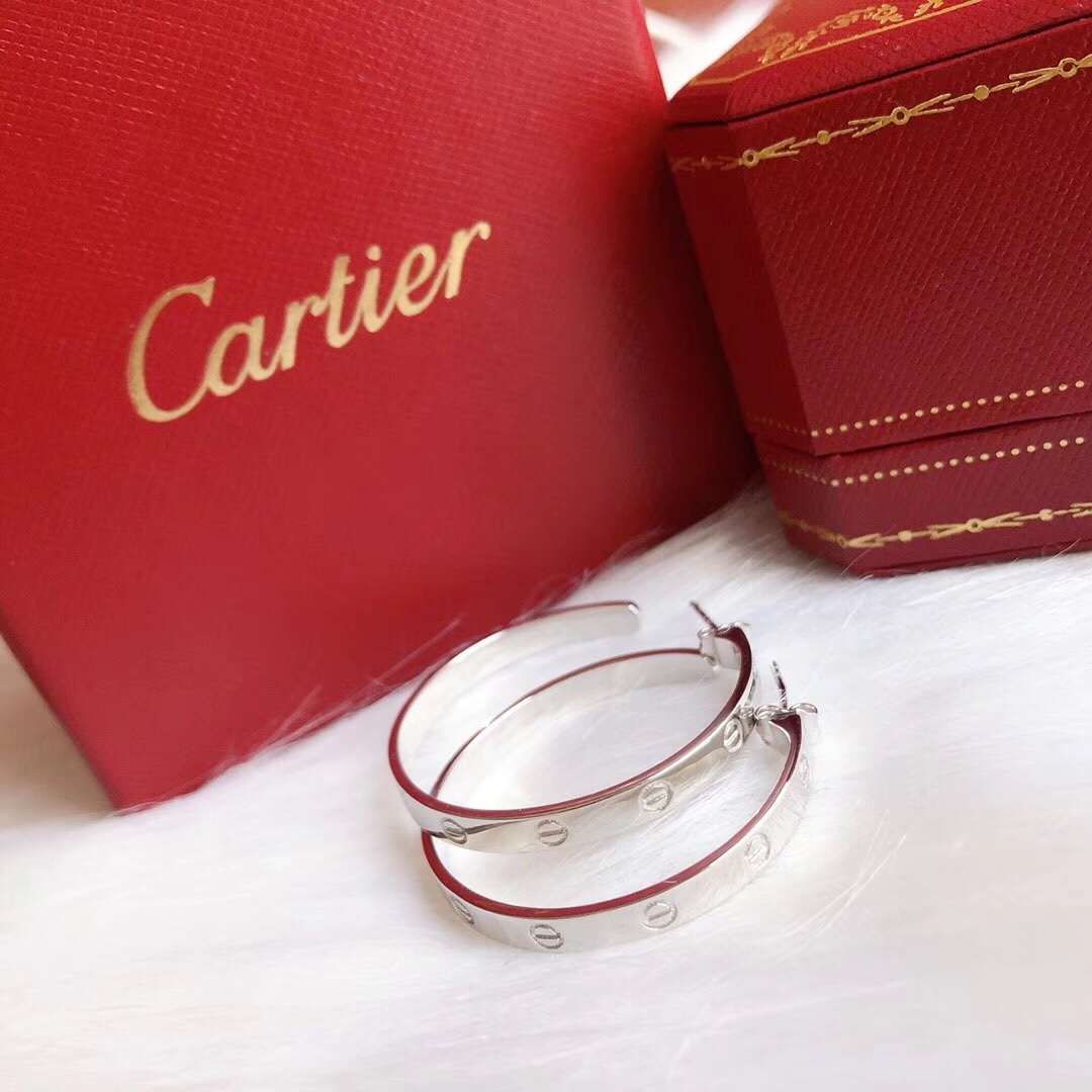 Cartier Love earrings 18k white gold 18k yellow gold 18k rose gold no gemstones 42mm hoop diameter