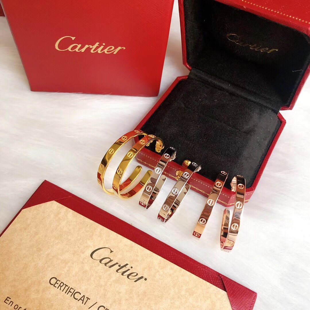 Cartier Love earrings 18k white gold 18k yellow gold 18k rose gold no gemstones 42mm hoop diameter