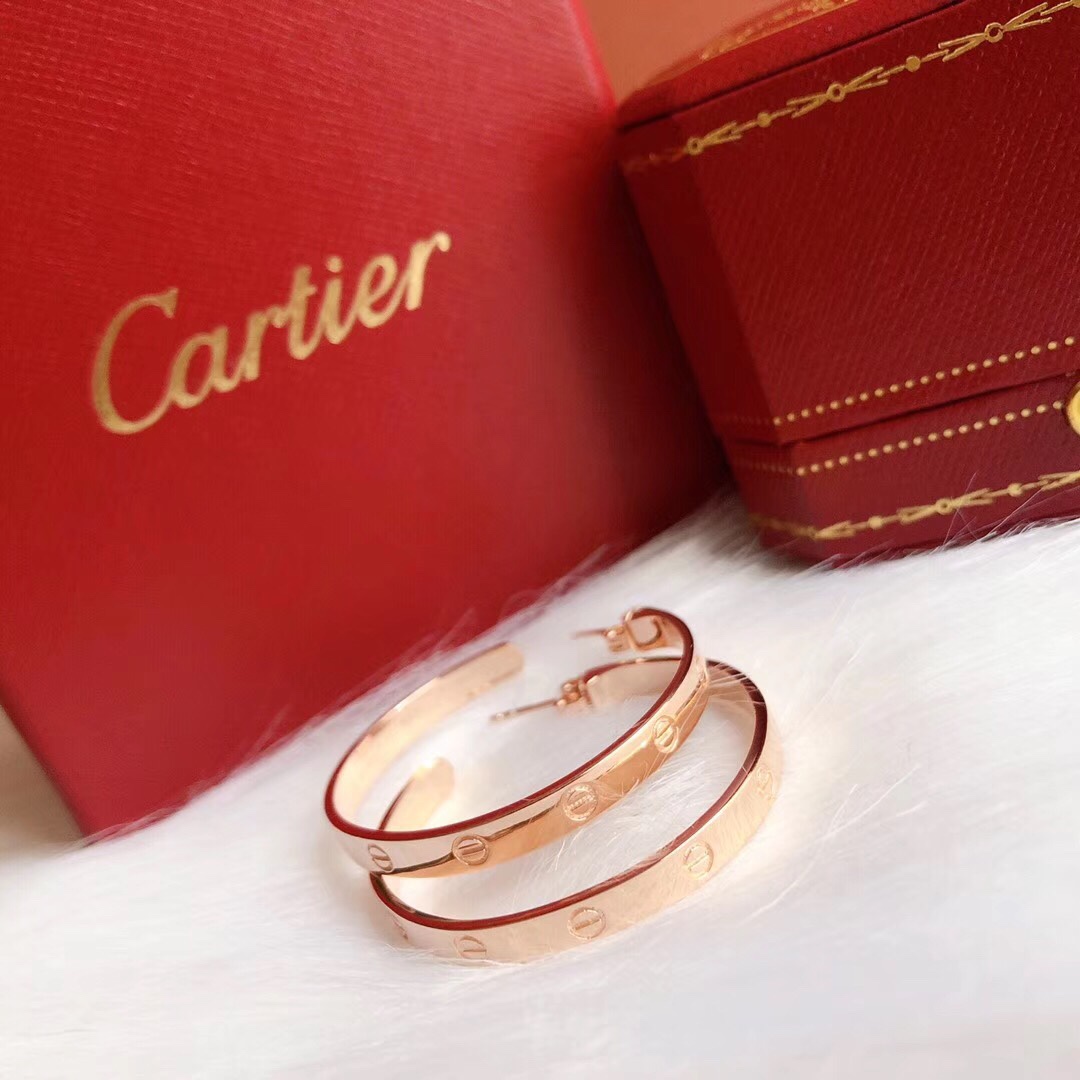 Cartier Love earrings 18k white gold 18k yellow gold 18k rose gold no gemstones 42mm hoop diameter