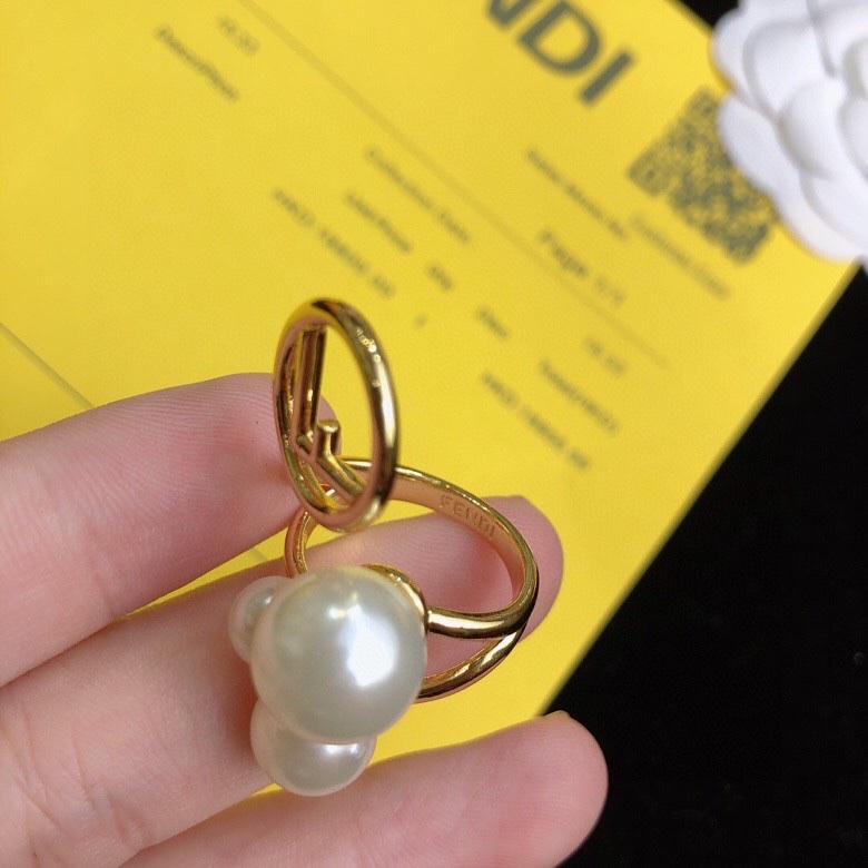 Fendi F is Fendi Pearl Logo Ring ring gold-tone metal with white imitation pearls US 7