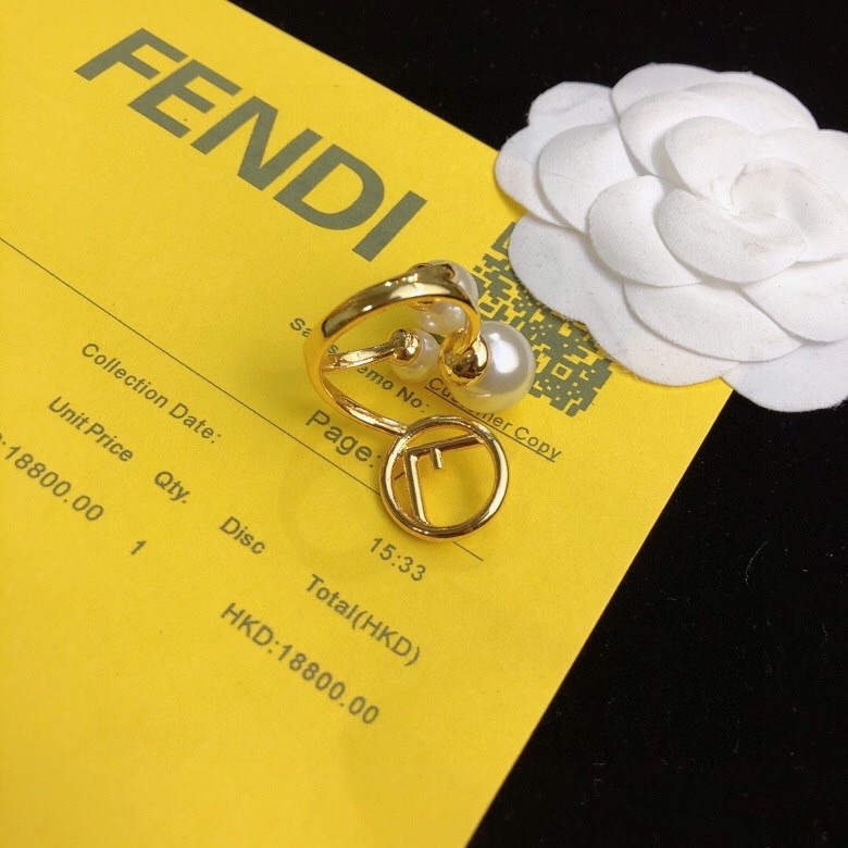 Fendi F is Fendi Pearl Logo Ring ring gold-tone metal with white imitation pearls US 7