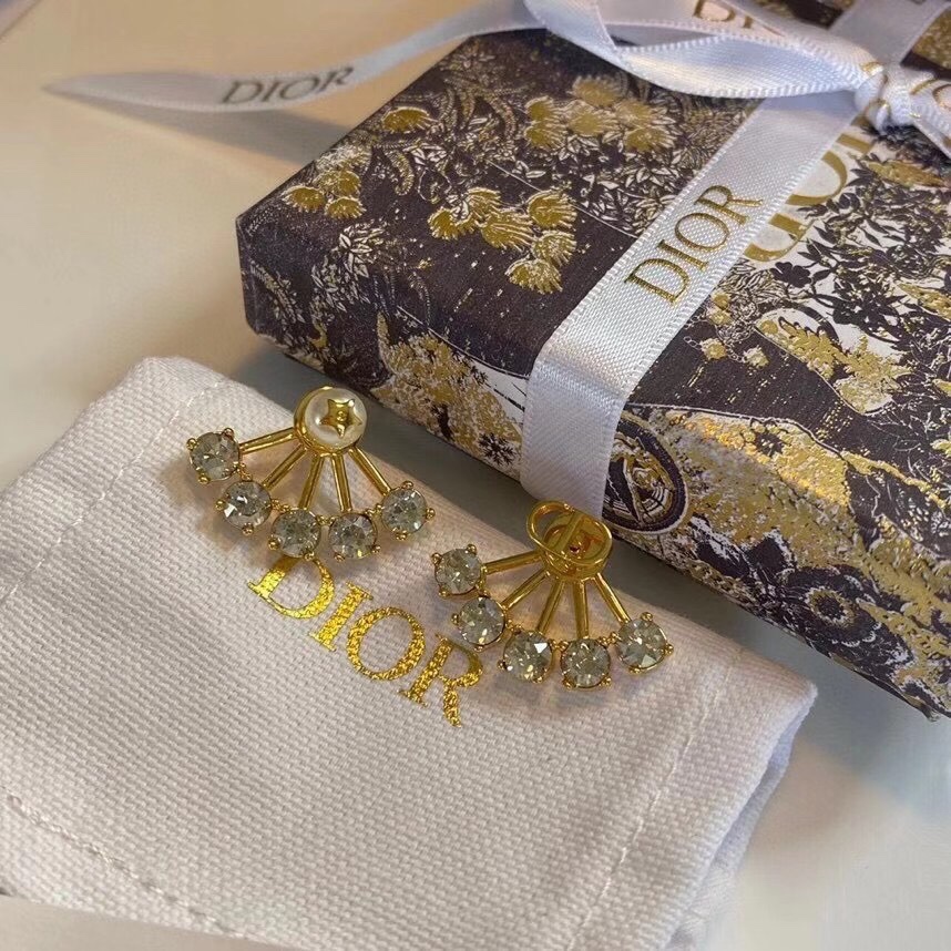 Dior DED0139 earrings Gold-tone metal with white faux pearl gold star accent and clear faceted crystals One Size