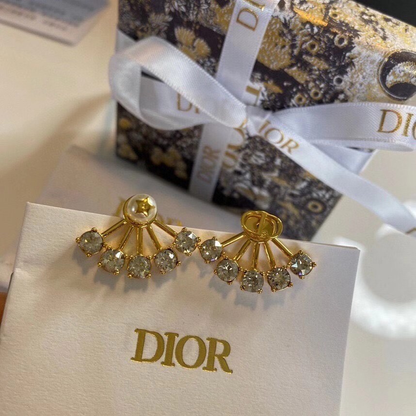 Dior DED0139 earrings Gold-tone metal with white faux pearl gold star accent and clear faceted crystals One Size