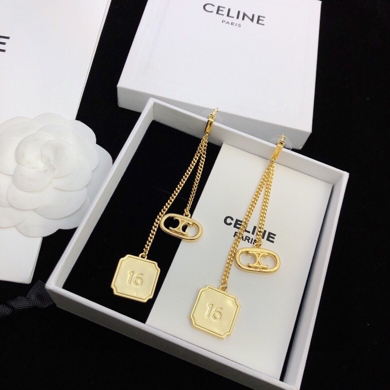 Celine Triomphe 16 Chain Drop Earrings earrings gold-tone metal no gemstones 6cm drop length