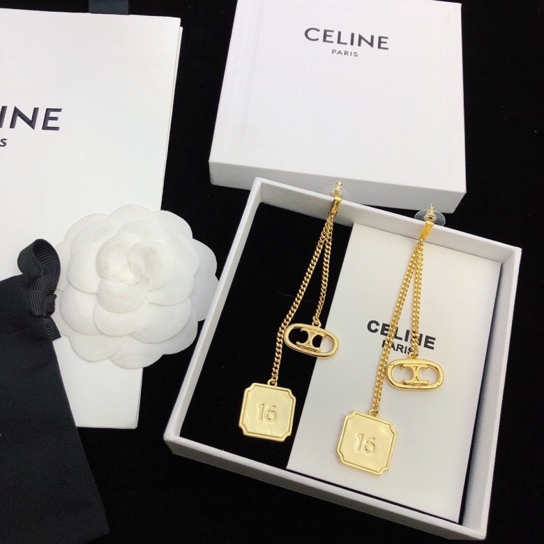 Celine Triomphe 16 Chain Drop Earrings earrings gold-tone metal no gemstones 6cm drop length