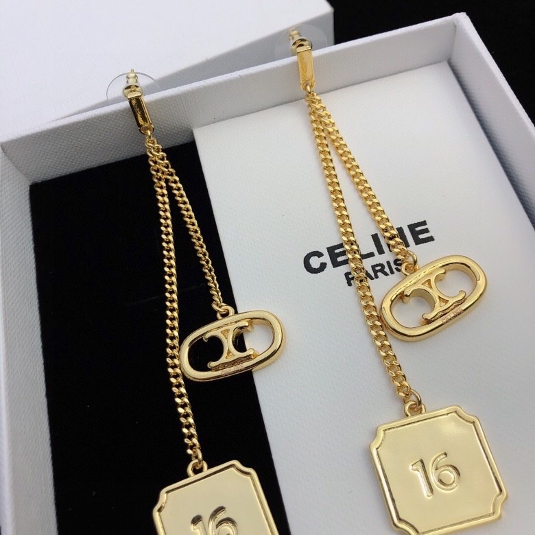 Celine Triomphe 16 Chain Drop Earrings earrings gold-tone metal no gemstones 6cm drop length