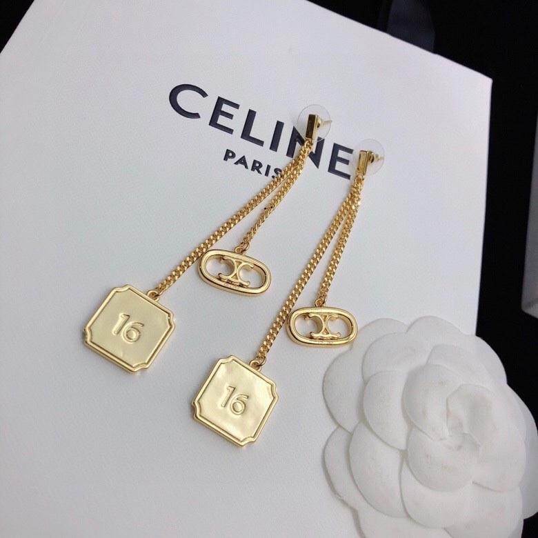 Celine Triomphe 16 Chain Drop Earrings earrings gold-tone metal no gemstones 6cm drop length