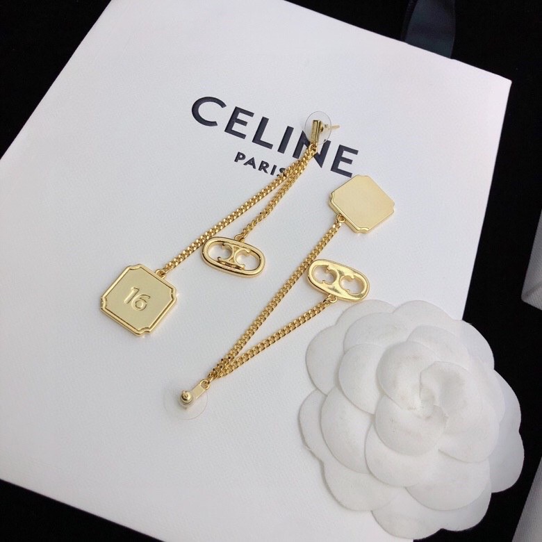 Celine Triomphe 16 Chain Drop Earrings earrings gold-tone metal no gemstones 6cm drop length