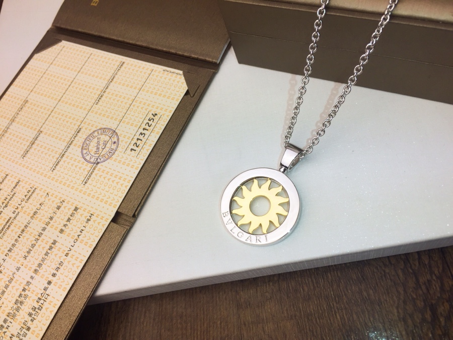 Bvlgari Tondo Sun necklace silver stainless steel yellow gold sun motif 65cm