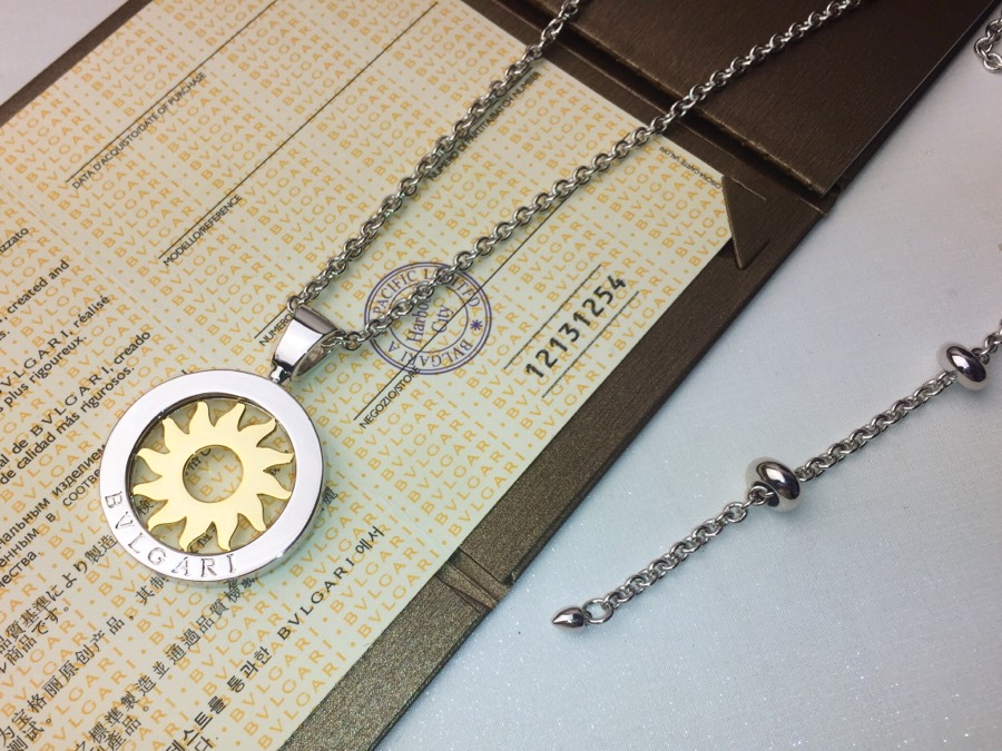 Bvlgari Tondo Sun necklace silver stainless steel yellow gold sun motif 65cm