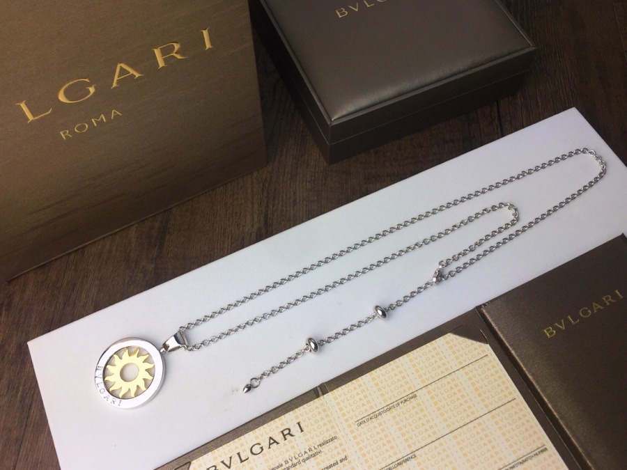 Bvlgari Tondo Sun necklace silver stainless steel yellow gold sun motif 65cm