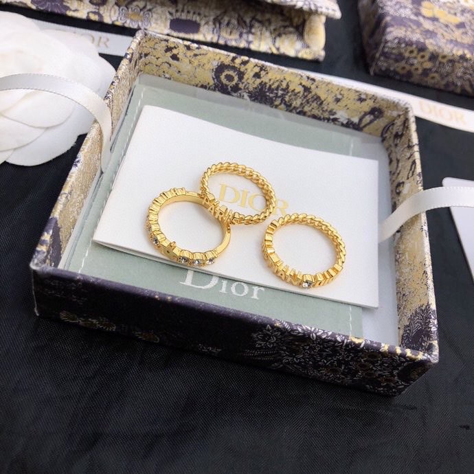 Dior Dio r evolution Stackable Ring Set ring Gold-tone metal with clear crystal accents US 7