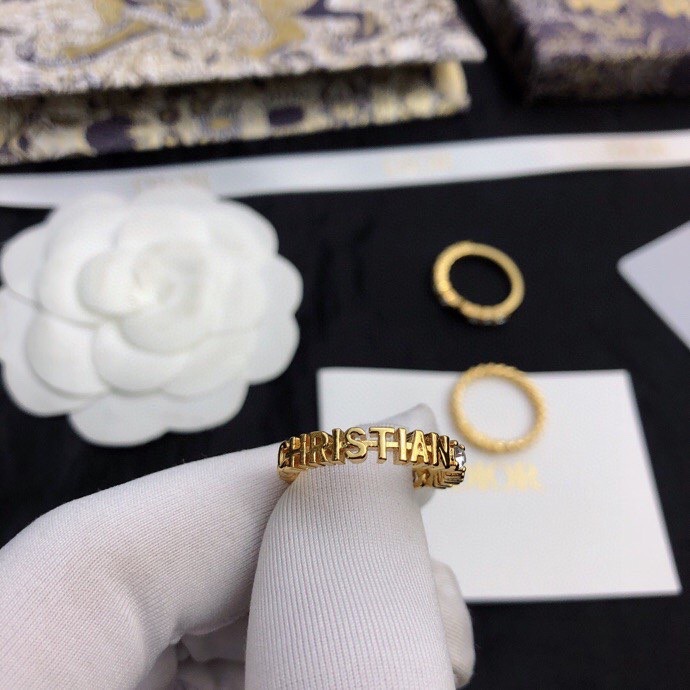 Dior Dio r evolution Stackable Ring Set ring Gold-tone metal with clear crystal accents US 7
