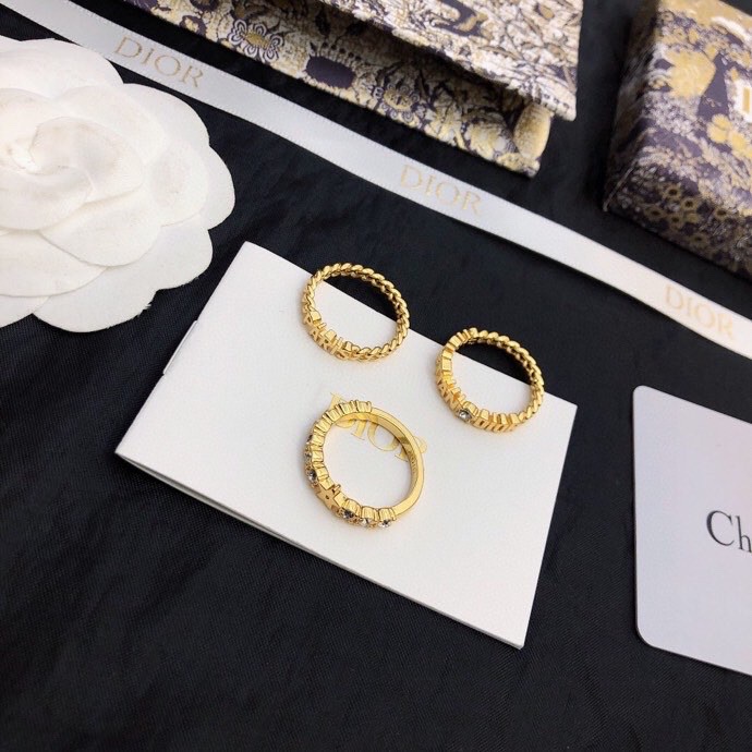 Dior Dio r evolution Stackable Ring Set ring Gold-tone metal with clear crystal accents US 7