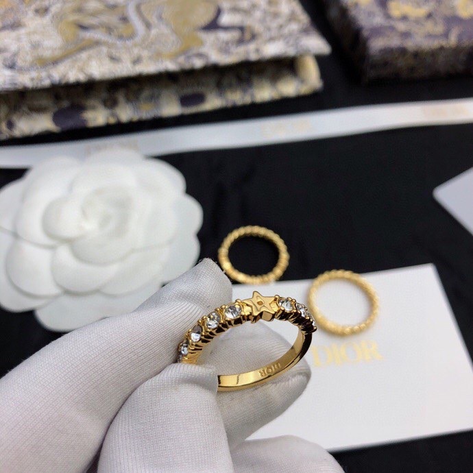 Dior Dio r evolution Stackable Ring Set ring Gold-tone metal with clear crystal accents US 7