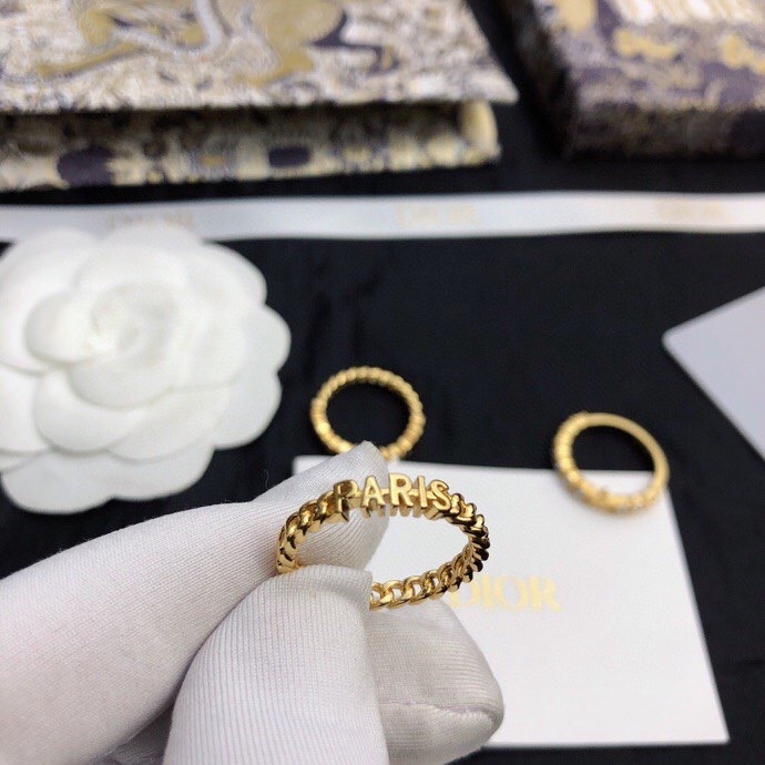 Dior Dio r evolution Stackable Ring Set ring Gold-tone metal with clear crystal accents US 7
