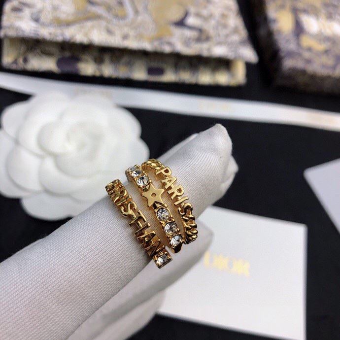 Dior Dio r evolution Stackable Ring Set ring Gold-tone metal with clear crystal accents US 7