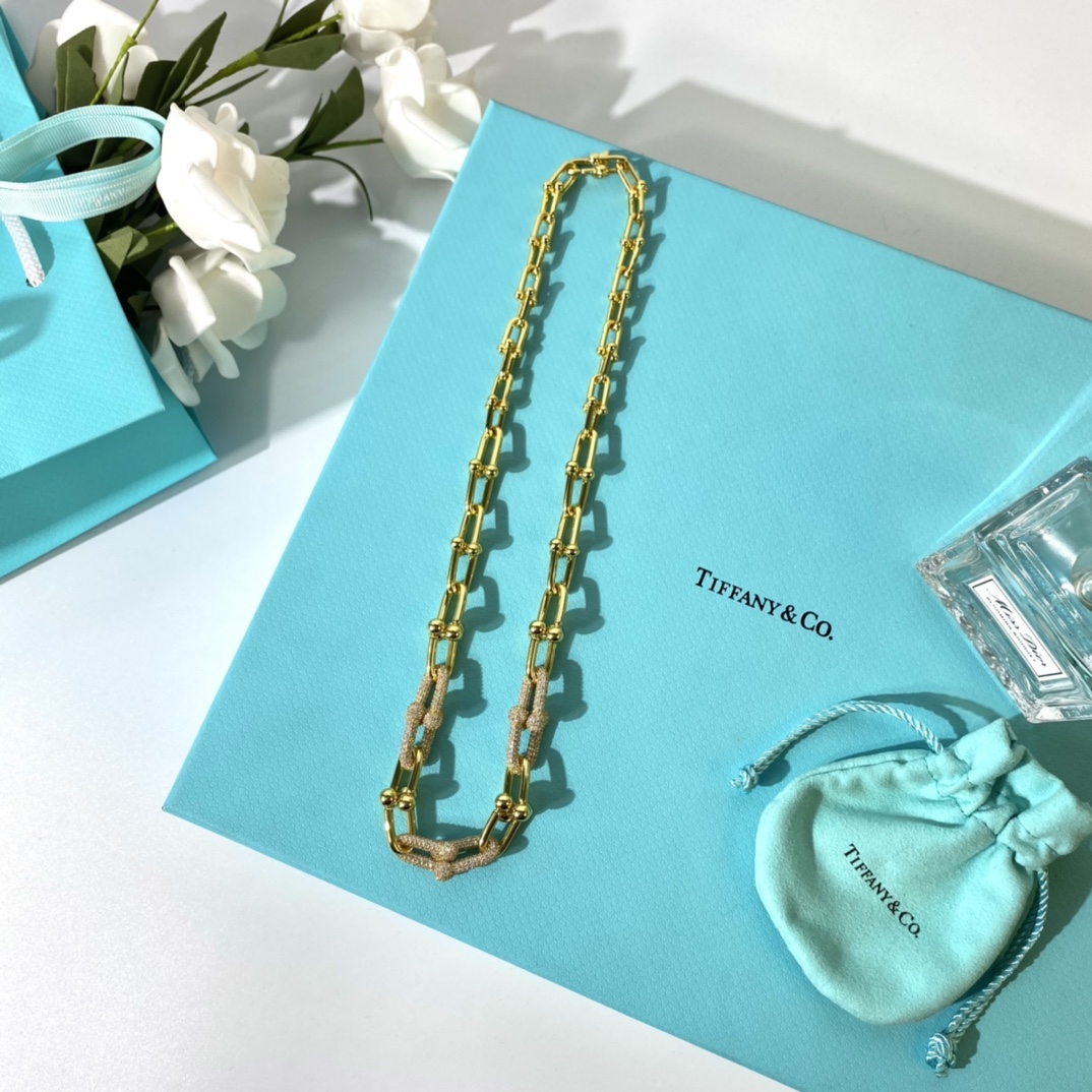 Tiffany Co Tiffany HardWear necklace 18k rose gold with pave diamonds 18k yellow gold with pave diamonds sterling silver with pave diamonds 18 inches
