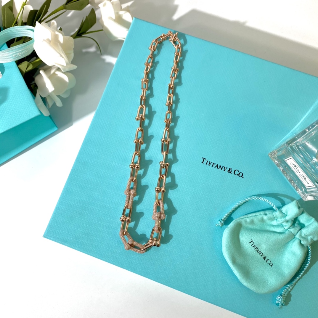 Tiffany Co Tiffany HardWear necklace 18k rose gold with pave diamonds 18k yellow gold with pave diamonds sterling silver with pave diamonds 18 inches