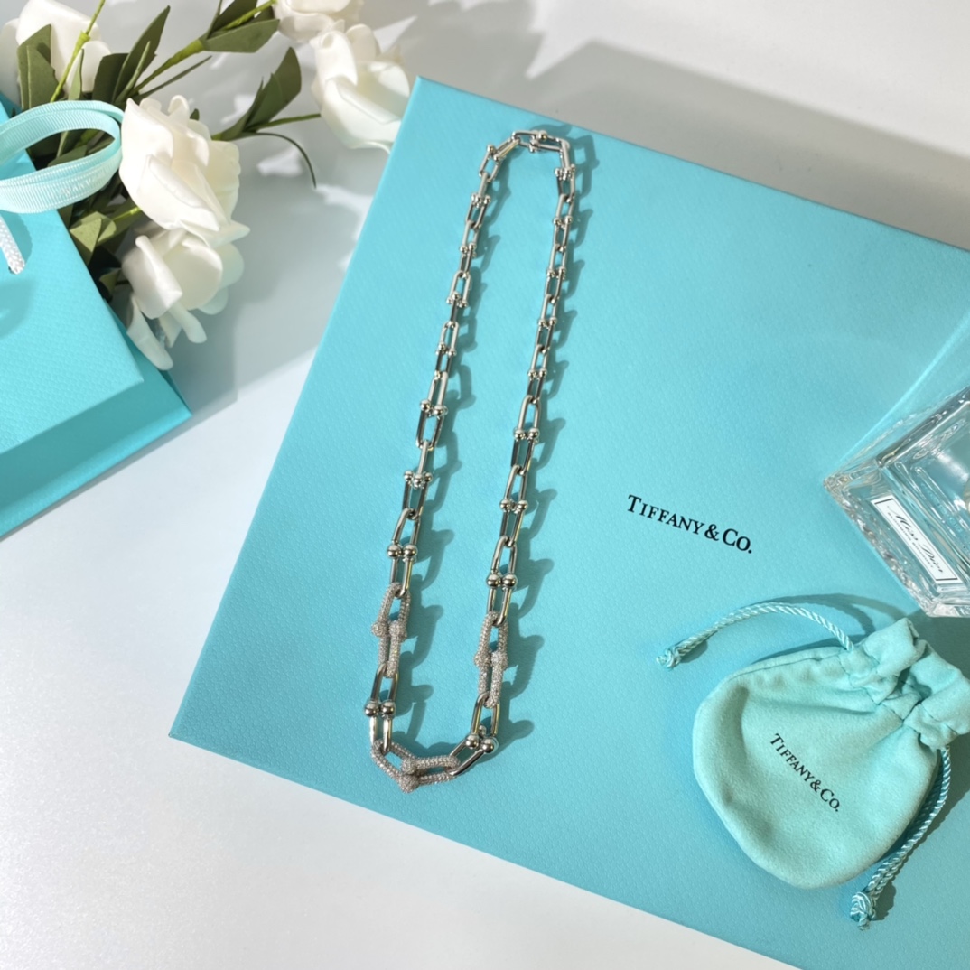 Tiffany Co Tiffany HardWear necklace 18k rose gold with pave diamonds 18k yellow gold with pave diamonds sterling silver with pave diamonds 18 inches