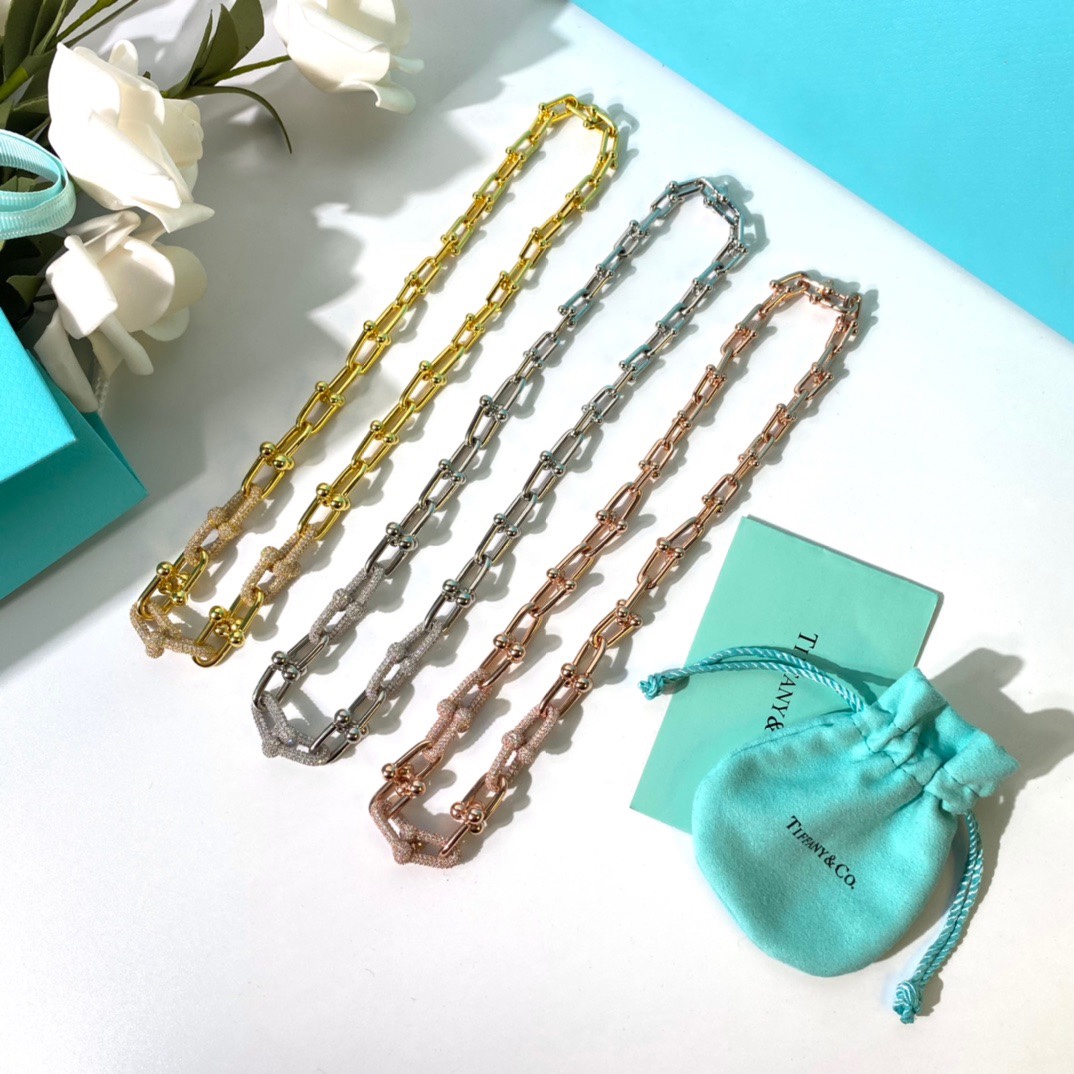 Tiffany Co Tiffany HardWear necklace 18k rose gold with pave diamonds 18k yellow gold with pave diamonds sterling silver with pave diamonds 18 inches