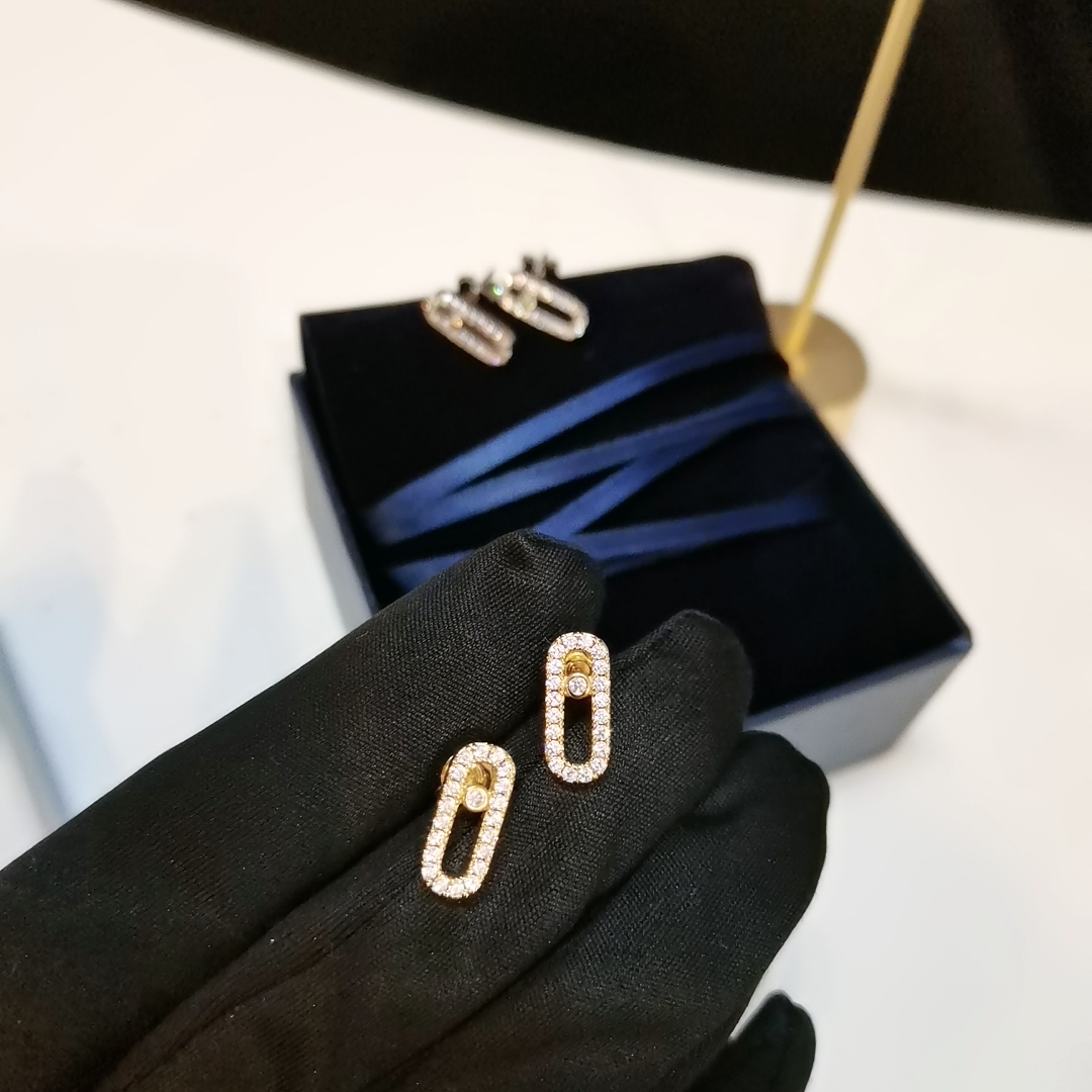 Messika Move Uno earrings 18k white gold with pave set white diamonds 10mm stud length