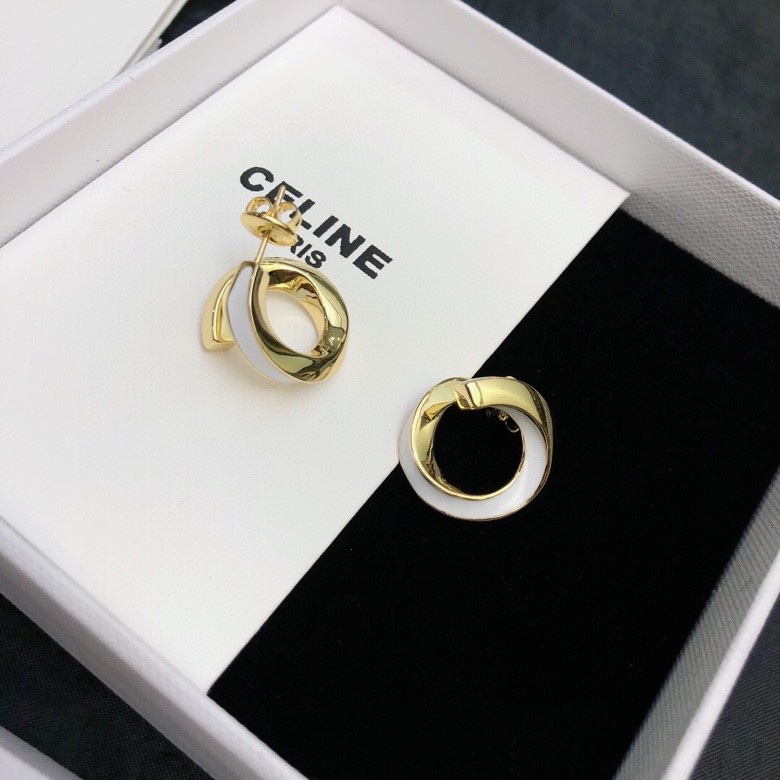 Celine Twisted Hoop Stud Earrings earrings gold-tone metal with white enamel accent 1 5cm diameter